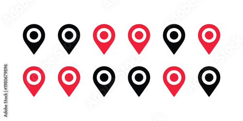 Location pin vector icon set map pointer gps navigation marker route destination business address indicator silhouette design black white