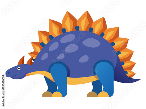 Blue purple stegosaurus standing on white background