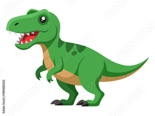 Green tyrannosaurus rex grinning standing on white background