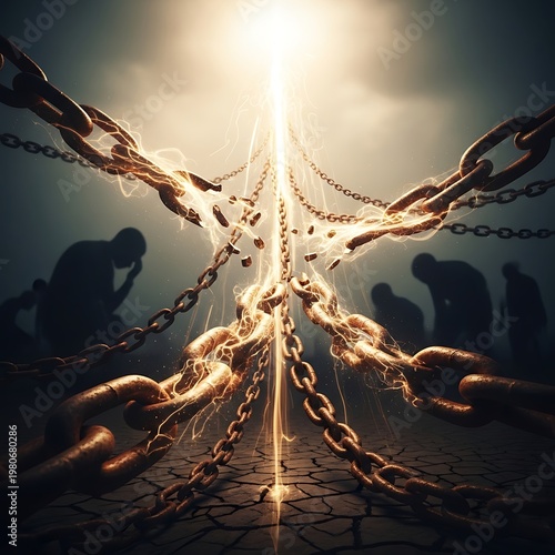 Conceptual image of broken chains representing freedom and liberation.