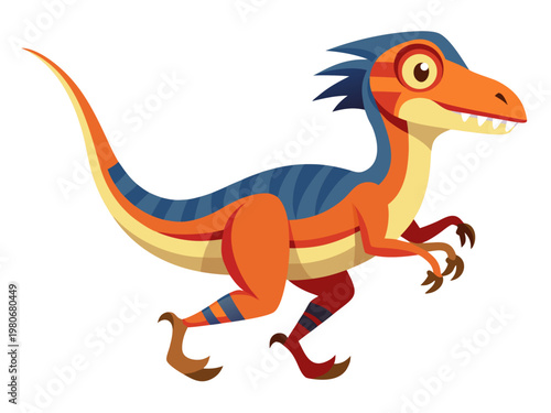 Orange cartoon raptor running on plain white background