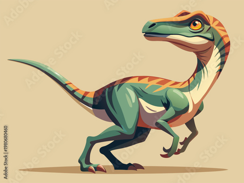 Stylized velociraptor standing on beige neutral background