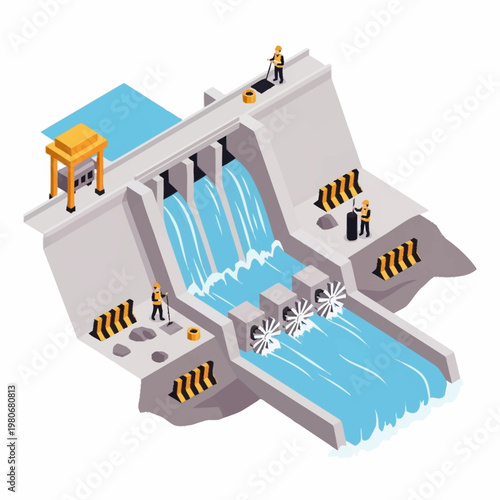 Construction site of a hydroelectric dam.