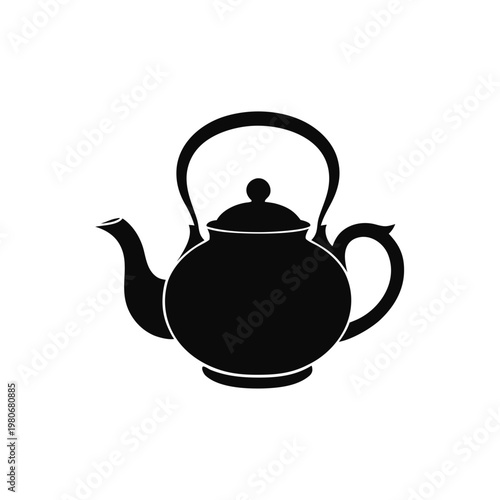 Black teapot icon, tea kettle silhouette, kitchen utensil, cooking symbol