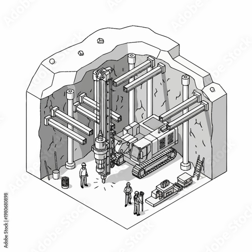 Isometric illustration of mining operation.