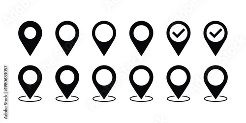 Map pin vector icons set location marker gps navigation symbol pointer destination indicator modern design isolated on transparent background