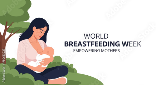 A mother breastfeeding her newborn baby in a peaceful outdoor setting.