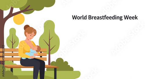 A mother breastfeeding her newborn baby in a peaceful outdoor setting.