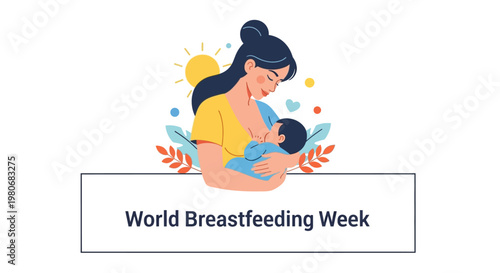 Illustration of a mother breastfeeding her baby for World Breastfeeding Week.