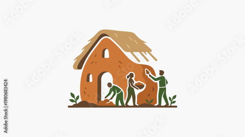Community Building a Mud House for Shelter and Sustainability