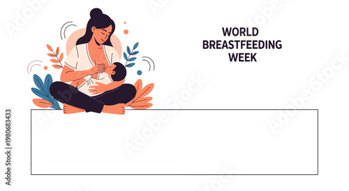 Illustration of a mother breastfeeding her newborn baby for World Breastfeeding Week.