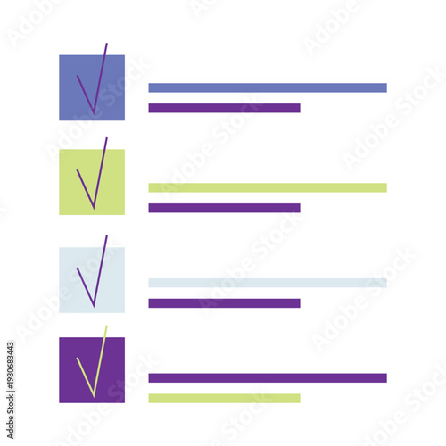 Checklist boxes with check marks. Vector colorful to-do list elements, questionnaire survey icons, task completion and success symbols set.