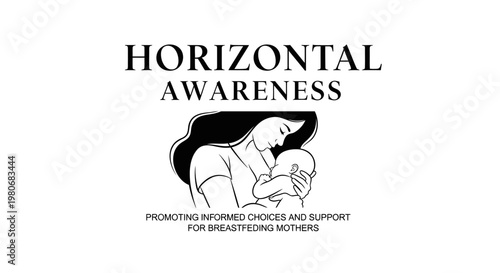 Horizontal Awareness Logo Featuring Mother Breastfeeding Her Infant Child.