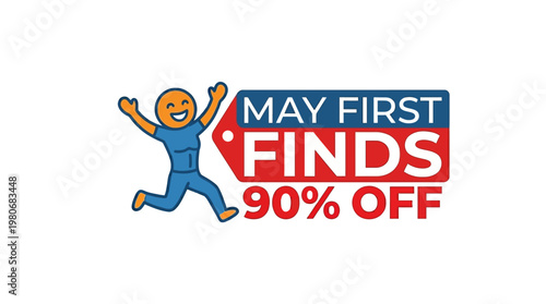 May First Finds Sale Graphic with Running Character