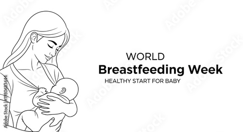 Line art illustration of a mother breastfeeding her newborn baby.
