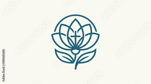Elegant Lotus Flower Logo with Cross Symbol