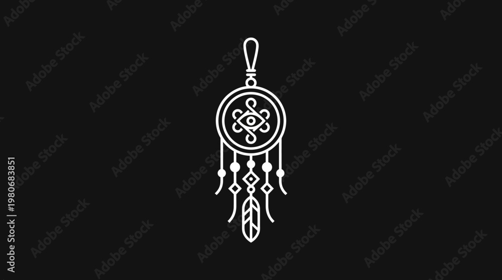 Fototapeta premium Abstract Dreamcatcher Ornament on Black Background