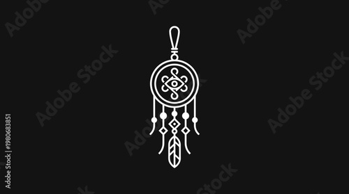 Abstract Dreamcatcher Ornament on Black Background