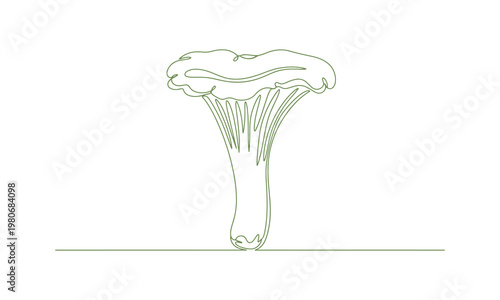 A single continuous line drawing of a chanterelle mushroom, minimal vector icon style.