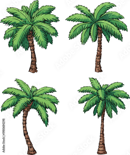 Tropical palm trees vector illustration on white background for beach vacation summer travel nature scene