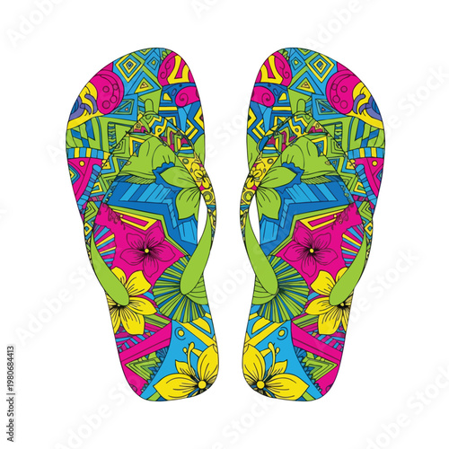Colorful Patterned Flip Flops for Summer Beachwear and Casual Vacation Use