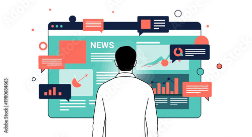 Person engaged in mobile communication through social media on a large screen