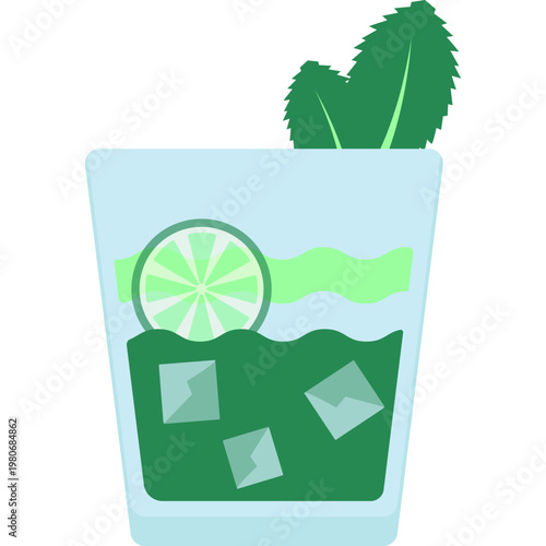 Cool Mint Mojito Beverage Flat Design Icon Illustration
