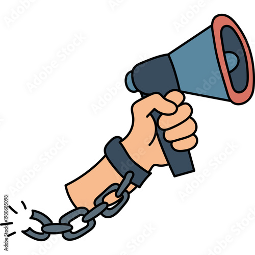 Hand with Megaphone and Broken Chain