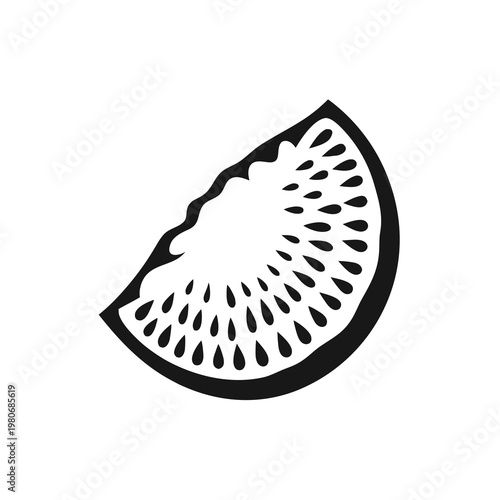 Black kiwi slice, fruit icon, food illustration, vector graphic