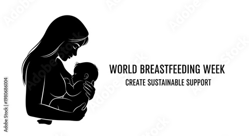 Silhouette illustration of a mother breastfeeding her newborn baby for World Breastfeeding Week.