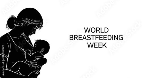 Silhouette illustration of a mother breastfeeding her baby for World Breastfeeding Week.