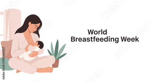 A mother gently breastfeeding her newborn baby in a cozy home setting.