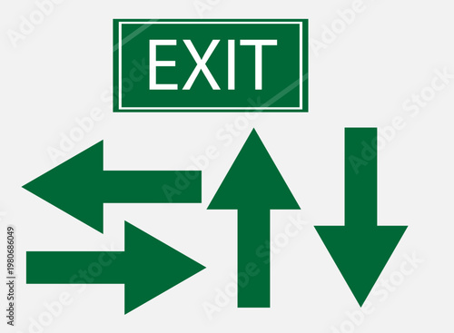 green exit sign, text, sign, exit, information, arrows, set,