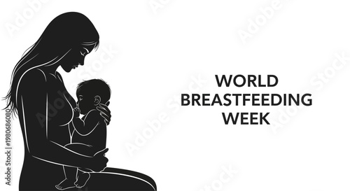 Silhouette of a mother breastfeeding her newborn baby for World Breastfeeding Week.