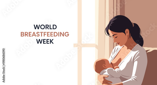 A mother gently breastfeeding her newborn baby in a peaceful setting.