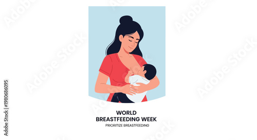 A mother breastfeeding her newborn baby flat illustration for World Breastfeeding Week.