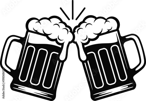 Toasting beer glasses icon silhouette on white background