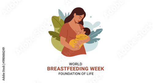 Illustration of a mother breastfeeding her newborn baby.