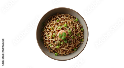 Bowl of Noodles with Shrimp and Green Onion on Transparent Background