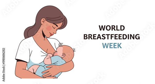 A caring mother breastfeeding her newborn baby illustration.