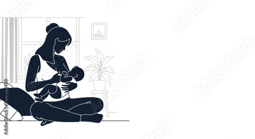 Silhouette illustration of a mother breastfeeding her newborn baby.