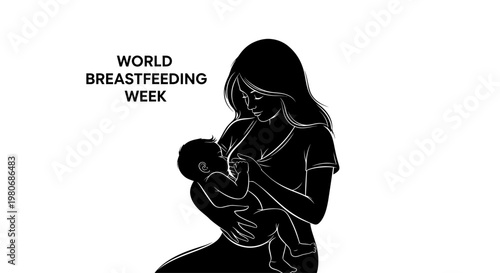 Silhouette illustration of a mother breastfeeding her newborn baby for World Breastfeeding Week.