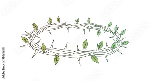 Crown of thorns with green leaves.