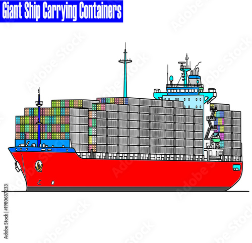 Giant Container Cargo Ship Vector SVG Illustration, Large Cargo Ship with Containers Shipping Industry SVG
Container Ship Logistics Transportation Vector Line Art
Cargo Vessel Full of Containers Ocean
