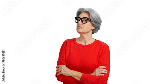 Fotografie Senior woman with grey hair wearing glasses showing pride and haughtiness