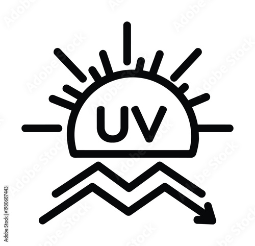 Vector of the sun emitting uv rays toward the ground with zigzag lines.