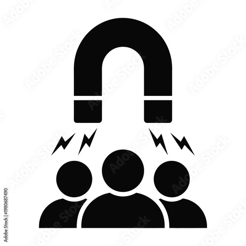 Vector of a magnet attracting three people with lightning bolts