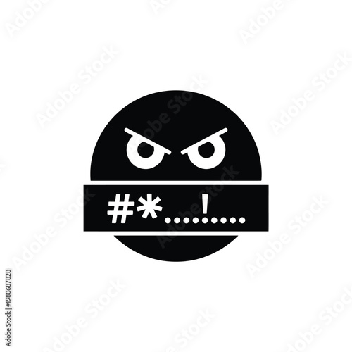 Vector of an angry face with censored profanity displayed.