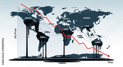 Global economic recession illustrated with world map and falling graph.