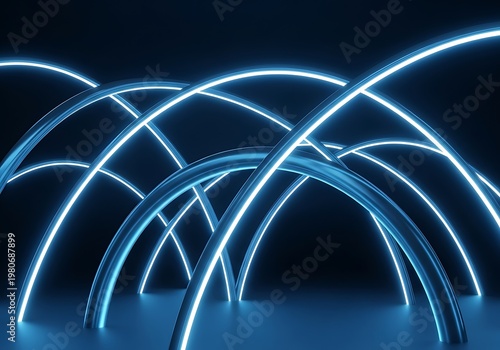 Abstract futuristic illuminated arches against a dark background vector art